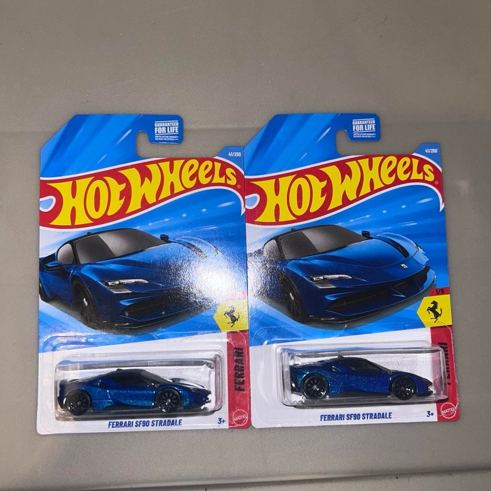 Hot Wheels Ferrari SF90 Stradale Blue 2 Car Diecast Bundle